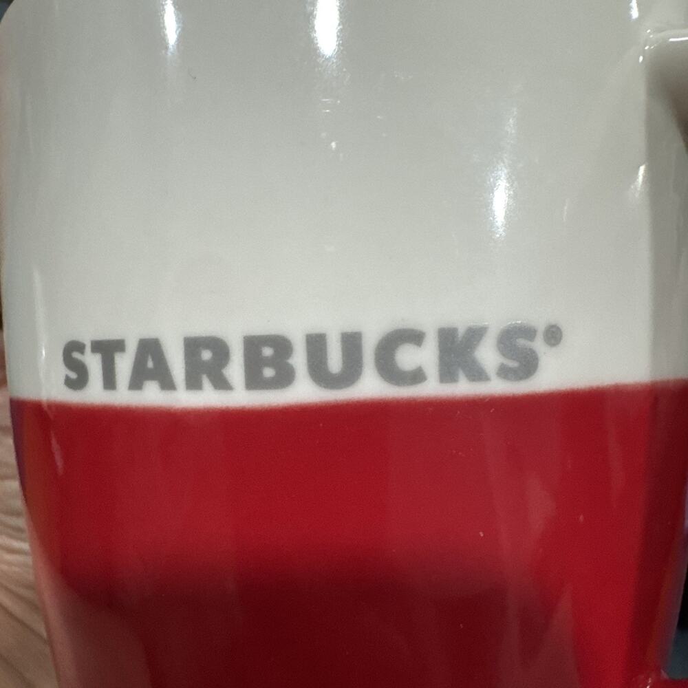 STARBUCKS White /Red 14 oz Coffee Mug Cup Bone China Color Block - Picture 6 of 6